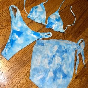 3 piece bikini set with matching skirt